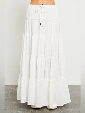 NWT Mustard Seed Tiered White Maxi Skirt with Drawstring Waist